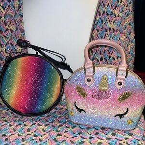 Glitter Unicorn Satchel with Rainbow Crossbody